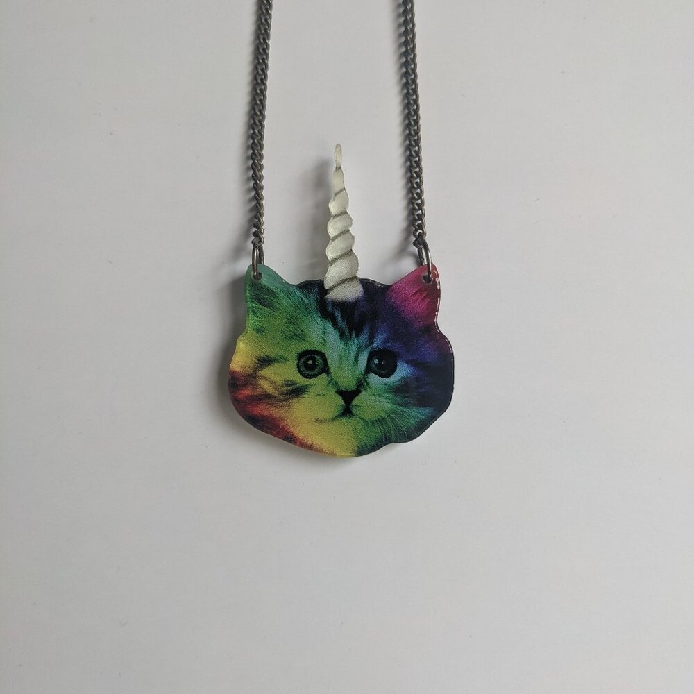 Punky Pins rainbow caticorn kitten necklace